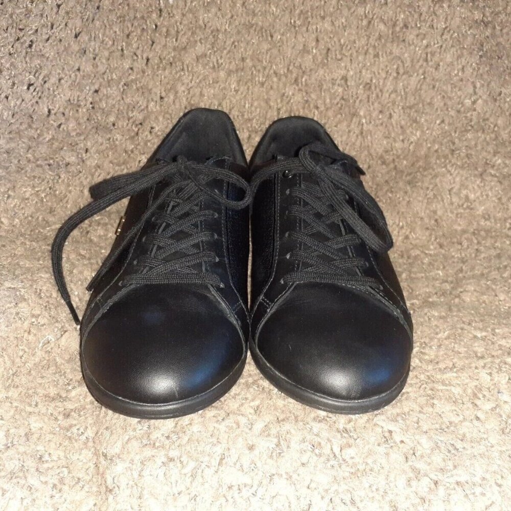 LACOSTE-REY-Lace Up Casual Sneakers-Black Leather-Size 8-Near Mint - Picture 3 of 6